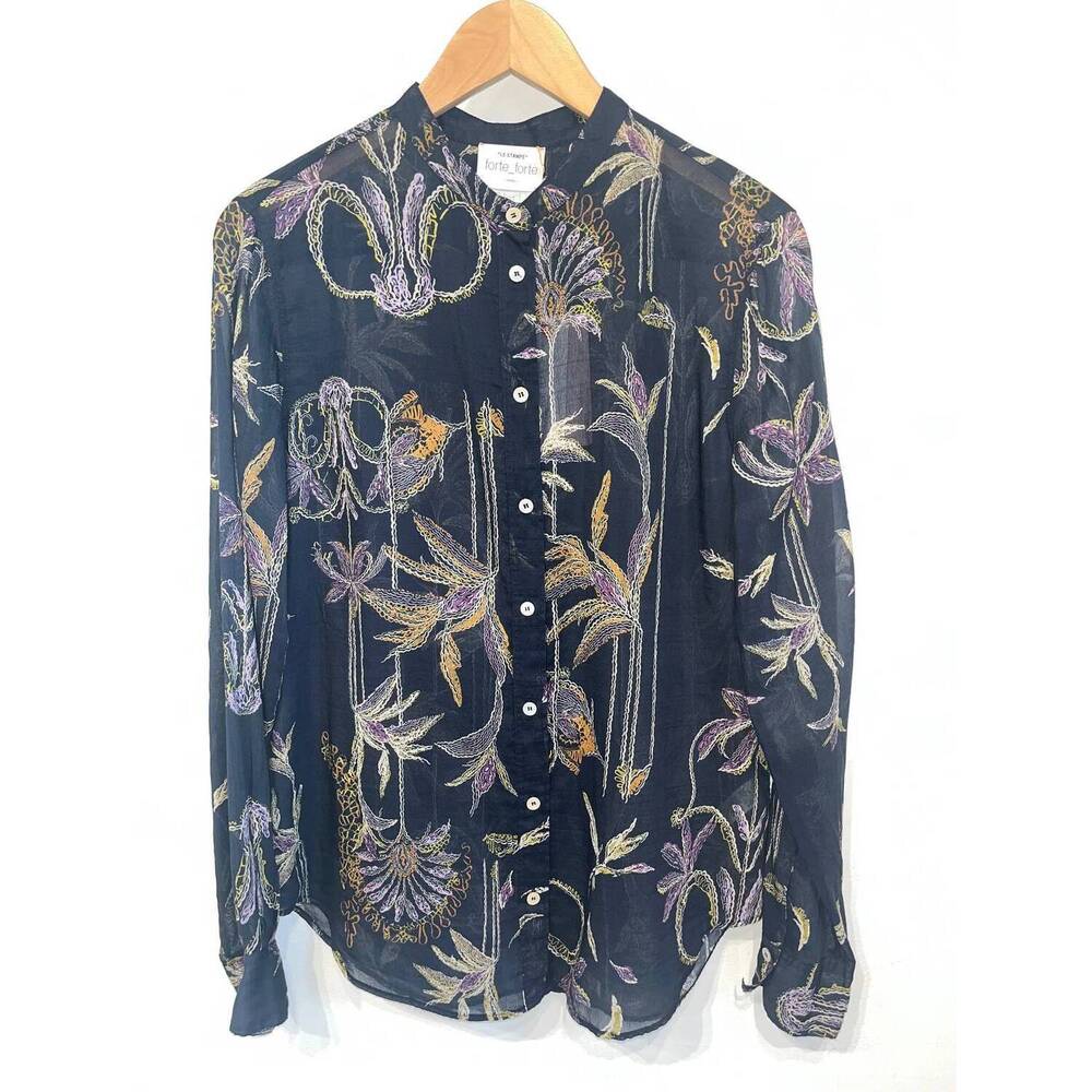 NEW FORTE FORTE women's sogni print voile grandfather shirt in notte